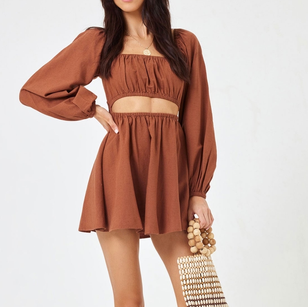 L*Space Rosita Swim Coverup Mini Dress Coffee Brown